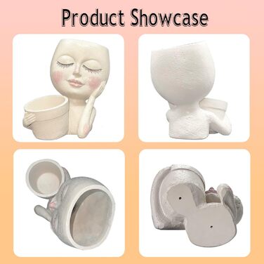 Горщик для рослин на обличчі - Подвійні квіткові горщики для кімнатних і вуличних рослин, кашпо з смоляної головки з дренажним отвором, милі горщики для рослин у формі жіночого обличчя, садові прикраси, середній розмір, ніжні накладки на обличчя