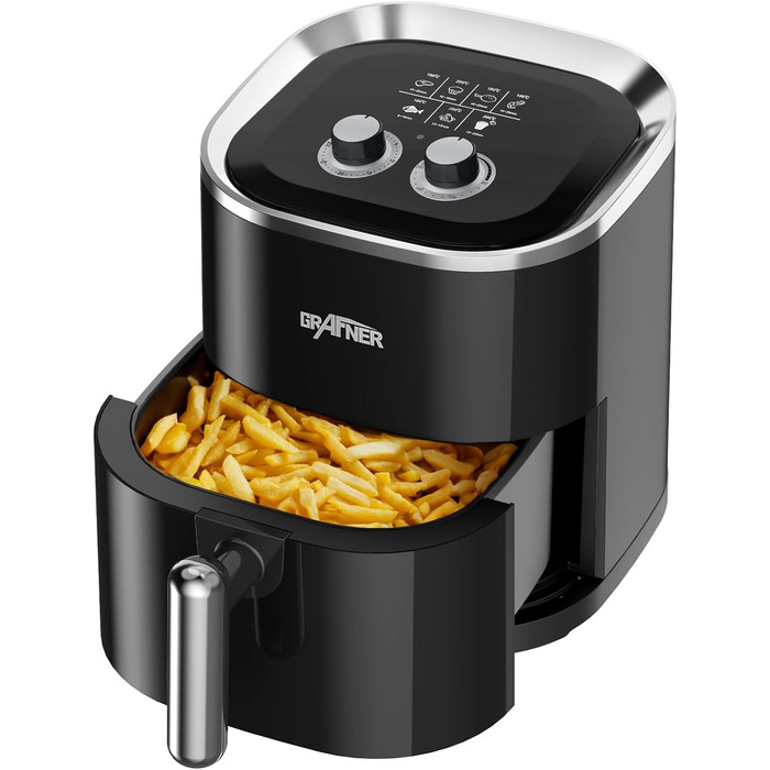 Фритюрниця Grafner XL 3,6 літра, 1200 Вт, система приготування 360, кошик для смаження з антипригарним покриттям, таймер на 30 хвилин, плавне регулювання температури до 200C, фритюрниця без жиру, фритюрниця без олії