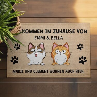 Персоналізований килимок для вітальних дверей, Килимок для дверей з іменем, Килимок для котів, Персоналізований килимок для котів (2 Коти)