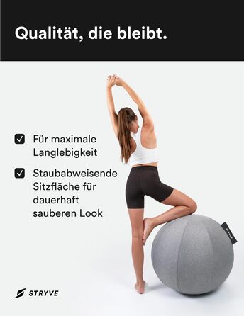 М&39яч для вправ STRYVE Office 65,70 см - Ергономічний м&39яч для вправ з чохлом, який можна прати, та захистом від перекочування, включаючи повітряний насос - Вантажопідйомність до 150 кг - Як офісний стілець, табурет 65 см, тканина Casual Grey
