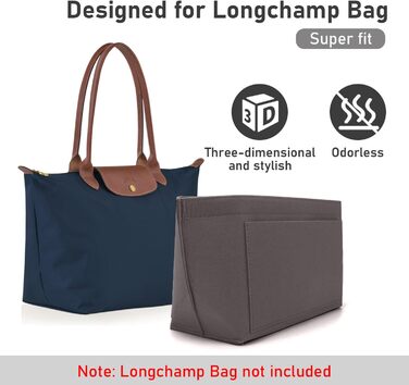 Органайзер для сумки Longchamp Le Pliage, фетровий органайзер для сумочки, з багатофункціональними кишенями великої місткості темно-сірий L