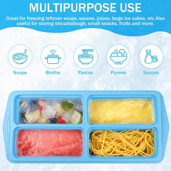Силіконові контейнери для заморозки з кришками, контейнери для зберігання супів, соусів та готових страв, 1 склянка/250 мл, небесно-блакитний (2, квадратні) 2 квадратні, 2