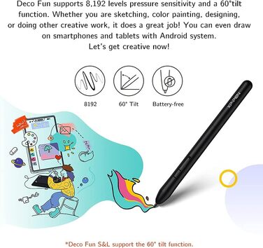 Графічний планшет XP-PEN Deco Fun XS 4.8'x3 з безбатарейним пером 8192 Лоток для цифрового друку (чорний) Чорний