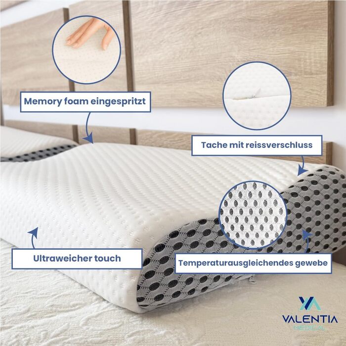 Ортопедична подушка - подушка для підтримки шиї - сертифікована Oeko-Tex - подушка для зняття болю в шиї - подушка з піни з ефектом пам&39яті - ергономічна подушка - суперм&39яка тканина, яку можна прати внутрішній чохол