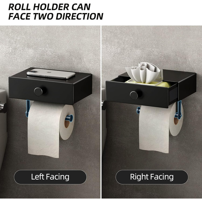 Тримач для туалетного рулону Без свердління, тримач для туалетного рулону З ящиком для вологих серветок Тримач для туалетного руло