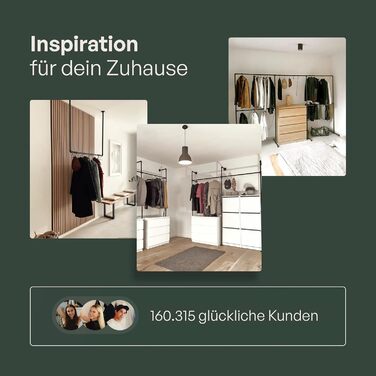 Настінна вішалка для одягу pamo 201 x 222 см - Відкрита вішалка для одягу в індустріальному стилі, чорний металевий, водопровідні труби - вантажопідйомність 240 кг, чорний колір