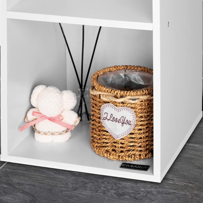 Книжкова полиця Casaria з 4 відділеннями 106x30x30 см, пристрій проти перекидання, захисні накладки на підлогу, вантажопідйомність 40 кг, вітальня, спальня, офісна полиця, окремостояча полиця, кубічна полиця, білий колір