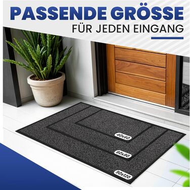 Килимок для дверей Mibao для приміщень та вулиці, 61 x 91 см, чорний/сірий, міцний, миється, нековзний брудозатримуючий килимок для вхідних зон, килимок з натуральною каучуковою підкладкою, чорний/сірий, 60 x 90 см (прямокутний)