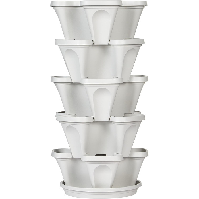 Містер Стекі, 5-ярусний штабелюваний горщик для полуниці, трав, квітів та овочів, вертикальний сад для використання в приміщенні та на вулиці. Камінь