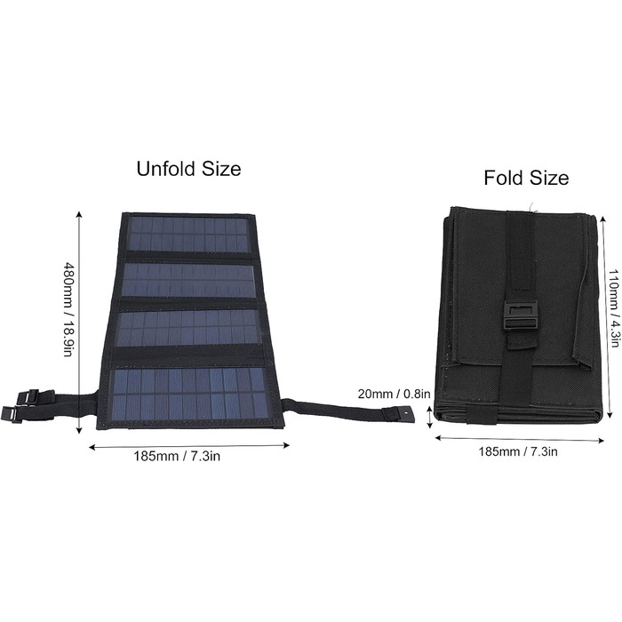 Сонячна панель потужністю 20 Вт Портативна складна сонячна панель з інструкцією китайською англійською мовою USB зовнішня сонячна панель для літнього кемпінгового фургона на відкритому повітрі (чорний)