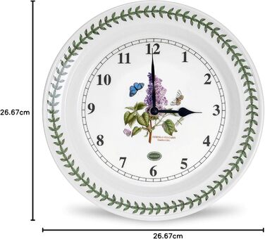 Настінний годинник Portmeirion Botanic Garden, 26,7 см, бузковий квітковий мотив, витончена кераміка, стійка до сколів глазур, ідеальний для декору кімнати та кухні