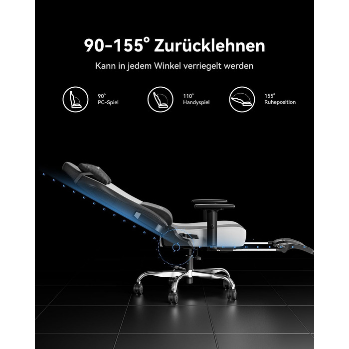 Ергономічне ігрове крісло AutoFull C3 Ігрове крісло з 2D підлокітниками, підставкою для ніг, підголівником та поперековою опорою Вантажопідйомність 150 кг Зручний тканинний чохол (чорний та білий)