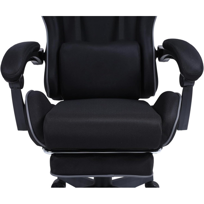 Ігровий стілець з підставкою для ніг - м&39які підлокітники - регульована висота - чорний