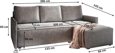 Кутовий диван Masseno PERUSI з функцією сну, L-подібна форма, класичний диван з місцем для зберігання, диван для вітальні, кушетка, диван-ліжко, комплект диванів - Бузковий, POSO 130