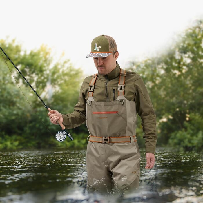 Чоловічі вейдерси Bassdash IMMERSE, світло-коричневі, водонепроникні, дихаючі, для нахлистової риболовлі, нагрудні вейдерси з панчохами, для полювання, легкі, світло-коричневі/коричневі, середнього розміру, довжина 8-9 футів