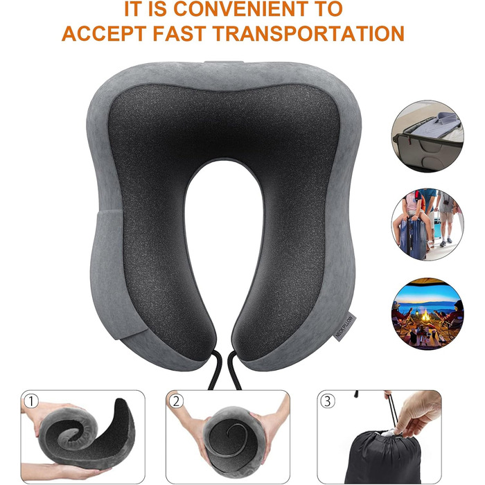 Подушка для шиї з піни памяті Lightweight Quick Pack for Airplane Train Car Neck Support Pillow for Travel Camping (темно-сіра)