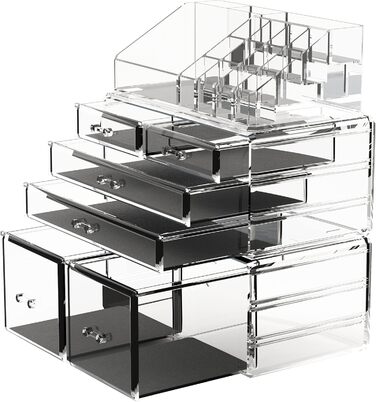 Органайзер для макіяжу/Коробка для зберігання косметики/Футляр для зберігання макіяжу Readaeer у 3 шари з 6 висувними ящиками, підходить для спальні та ванної кімнати, прозорий