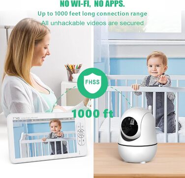 Камера радіоняні Matosio, відеоняня, великий РК-екран 7 дюймів HD, дитяча камера 355 PTZ, нічне бачення, функція VOX, акумулятор 4