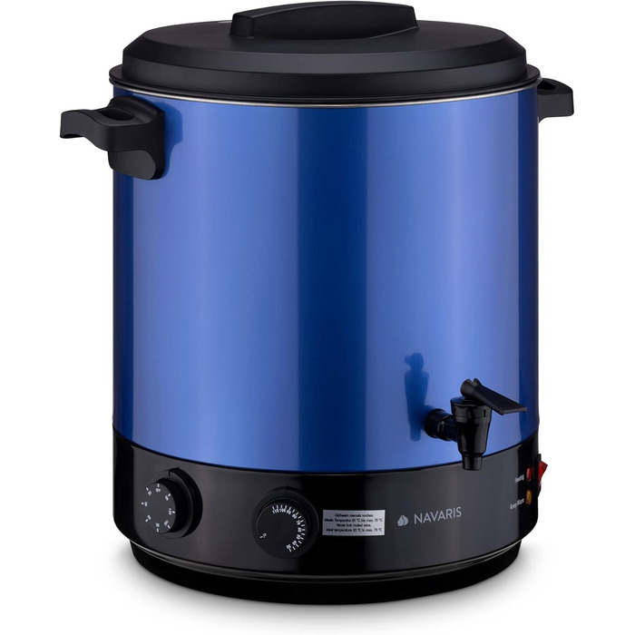Машина для консервації Navaris 2в1 з функцією глінтвейну - Таймер на 27 літрів до 120 хв Термостат Кран - Каструля для консервації також для гарячих напоїв, виготовлена з нержавіючої сталі, синього кольору