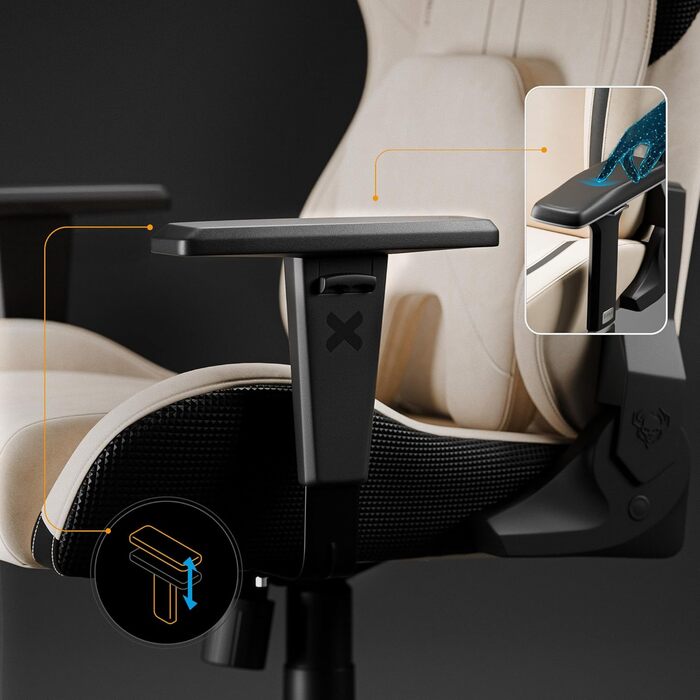 Ігрове крісло Diablo Fabric, ергономічне, з магнітним підголівником та охолоджуваним сидінням, міцна металева основа, регульовані по висоті підлокітники, ПК-крісло, ігрове крісло, 140 кг, Шторм у пустелі