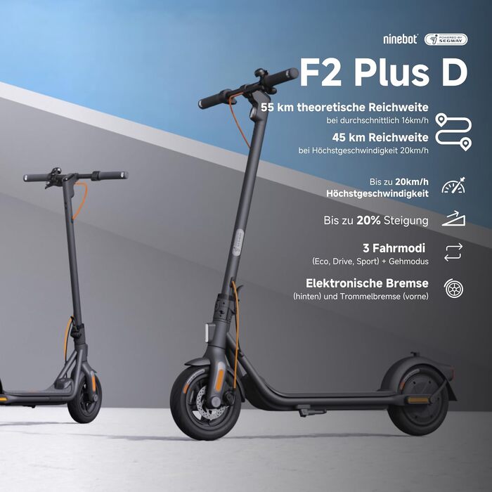 Електросамокат Segway-Ninebot F2 Plus D для дорослих швидкість до 20 км/год, запас ходу 55 км, сертифікований для доріг