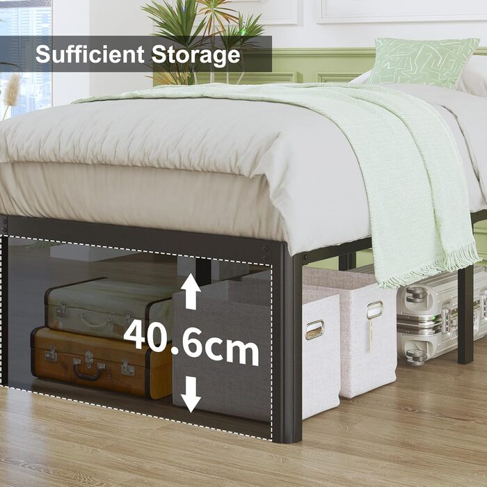 Металеве ліжко 180x200 см з круглими ніжками, висота 46 см, каркас двоспального ліжка з металевою рейковою основою, чорний колір 180 x 200 см 46 см