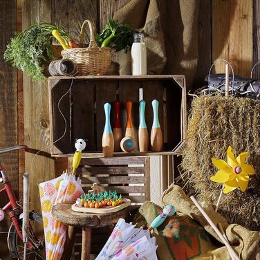 Кеглей для боулінгу - двоколірні - гра на свіжому повітрі - гра на спритність та точність, виготовлена з дерева - гра для вечірок - 2 м&39ячі - бавовняна сумка для зберігання, 6