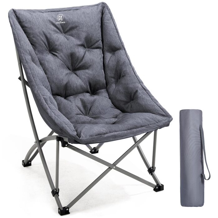 Розкішний складний кемпінговий стілець EVER ADVANCED, м&39який 6 см, вантажопідйомність 150 кг, невеликий розмір у упаковці, надзвичайно висока спинка, портативний складний стілець для кемпінгу, саду, балкону, пікніка, використання в приміщенні