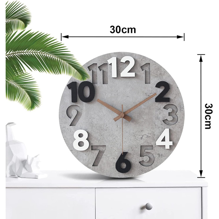 Настінний годинник Stellarize Великий без цокання Сучасний дерев'яний 3D кухонний годинник для вітальні дитячої кімнати офісу (30