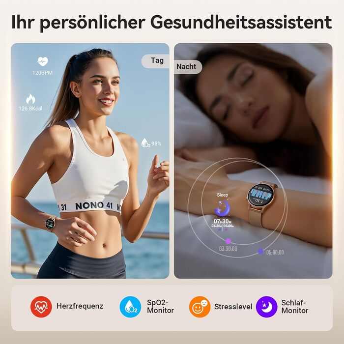 Розумний годинник для чоловіків та жінок, круглий дизайн з функцією телефону - 1,32-дюймовий AMOLED-дисплей, фітнес-годинник з більш ніж 110 спортивними режимами та водонепроникністю 3 атм, сумісний з iOS/Android, крокомір з пульсометром, монітор сну - ро