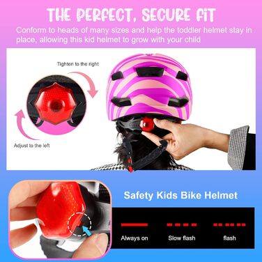 Дитячий велошолом RaMokey, велошолом з підсвічуванням для дітей Легкий дитячий шолом з регульованим циферблатом для дівчаток і хло