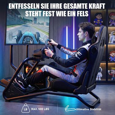 Кабіна симулятора GTPLAYER, підставка для керма для гоночного симулятора з 3D-стереодинаміками, кріпленням для монітора, регульованим кріпленням для керма, кріпленням для перемикання передач та педалями (чорна)