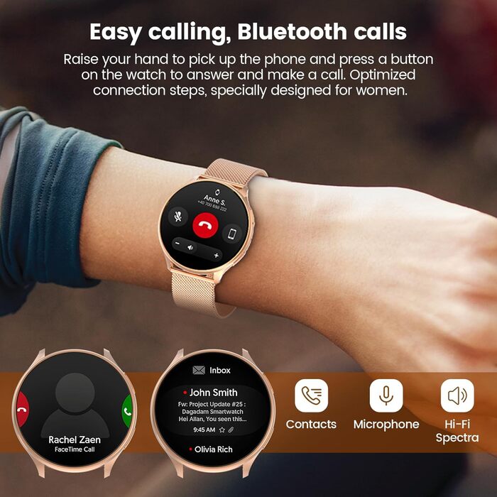 Жіночий смарт-годинник із функцією телефону, круглий смарт-годинник 1,39 дюйма з SpO2, 24-годинним монітором серцевого ритму, монітором артеріального тиску, монітором сну, фітнес-трекером із понад 120 спортивними режимами та крокоміром для iOS та Android 