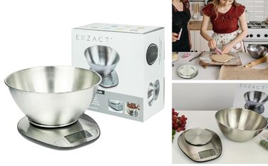 Цифрові кухонні ваги EXZACT з нержавіючої сталі - електронні кухонні ваги зі знімною чашею для випікання та приготування їжі - фун