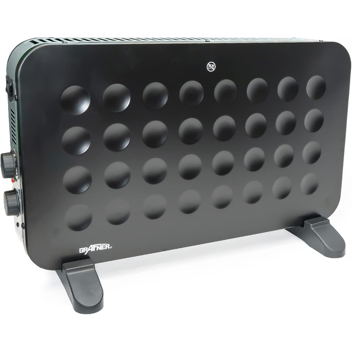 Конвекторний обігрівач Grafner 2000 Вт, матово-чорний, 3 режими нагріву, термостат з плавним регулюванням для повністю автоматичної роботи, новітня технологія циркуляції, безшумний, електричний конвекторний обігрівач