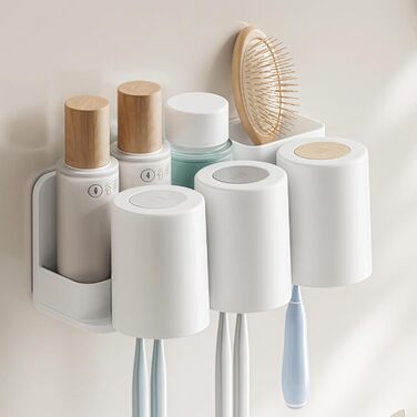 Тримач зубної щітки електрична зубна щітка, підставка чашки для зубної щітки без свердління, самоклеюча настінна підставка для зубної щітки з 3 чашками для зубних щіток, для різних зубних щіток, зубних паст і гребінців