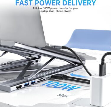 Док-станція M57 з підставкою для ноутбука USB-C, 8-в-1 USB-C хаб з HDMI 4K30Гц, SD/TF, підставка для ноутбука. Багатопортовий адаптер для MacBook Pro/Air, ноутбуків. M57 8-в-1