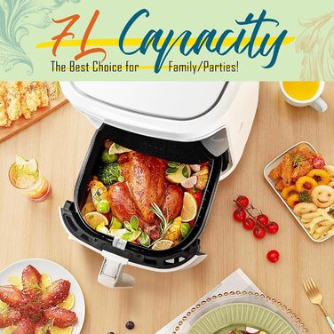 Фритюрниця Aigostar White Cube 7 л XXL Фритюрниця з гарячим повітрям 1900 Вт, 7 програм, підтримка тепла, 20 рецептів, без олії, для 6-10 осіб, фритюрниця з цифровим світлодіодним сенсорним екраном