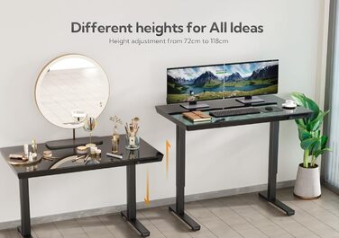 Стіл Claiks Glass з регульованою висотою 120x60, електричний стіл для роботи сидячи/стоячи з міцною скляною стільницею, тихий двигун, для домашнього офісу та офісу, ергономічний дизайн для здорової роботи (чорний) 120 x 60 см, чорний
