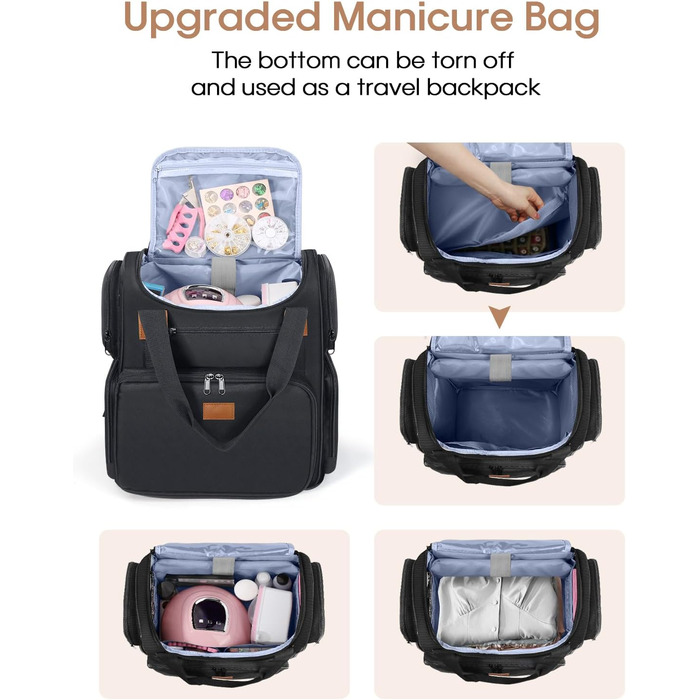 Сумка для зберігання лаку для нігтів Deciniee Велика сумка-органайзер для 84 пляшечок лаку для нігтів та лампи для нігтів - Двошаровий футляр для дизайну нігтів для жінок та дівчат