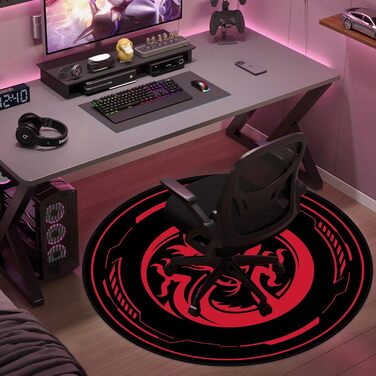 Захисний килимок для ігрових офісних крісел, килимки для крісел для килимів з низьким ворсом та паркетних підлог, круглі килимки для підлоги 120 x 120 см для ігрових кімнат, спалень, віталень та офісів, чорний/червоний