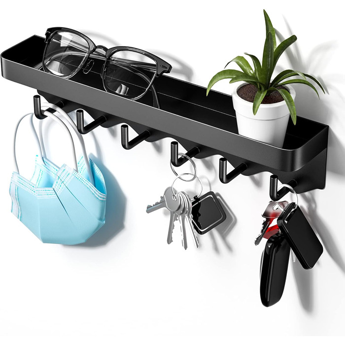Ключниця Newaner з полицею і 6 гачками, компактна портативна ключниця-органайзер, ключниця без свердління для настінного кріплення
