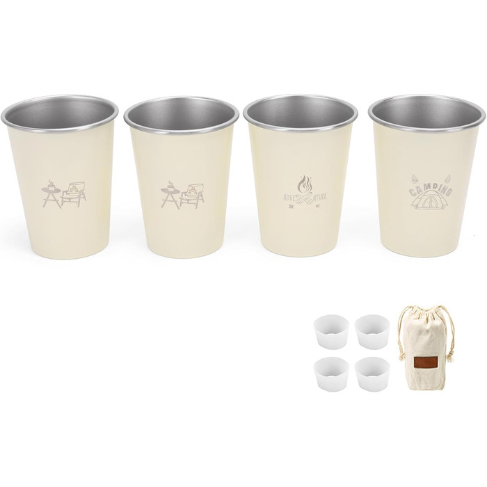 Дорожні кухлі з нержавіючої сталі (304), 350 мл, упаковка з 4 шт. , легкі кемпінгові кухлі для води, кавові кухлі для активного відпочинку, домашнє використання (бежевий)