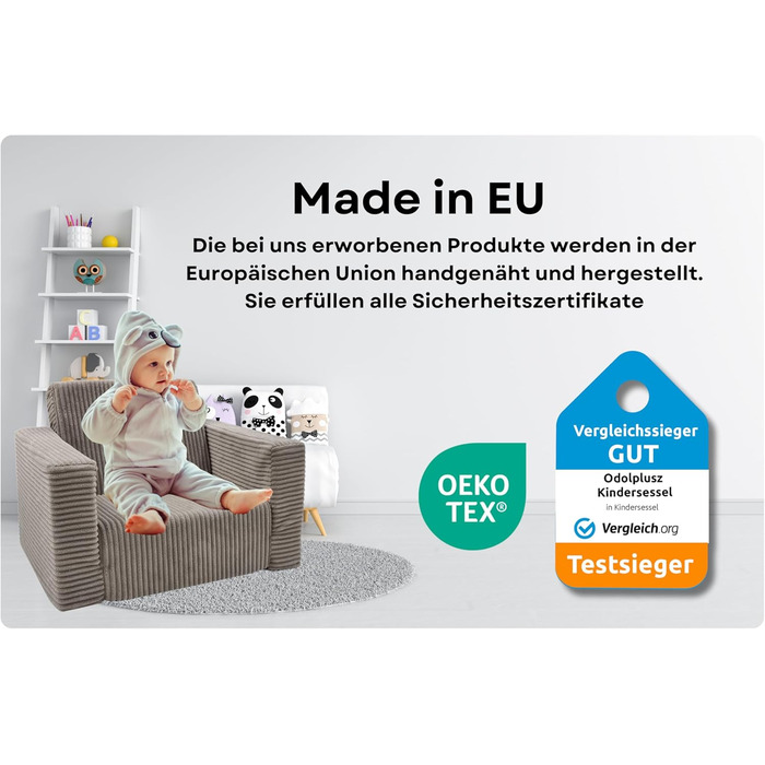 Розкладне дитяче крісло Odolplusz Дитячий диван, міні-крісло, дитяче крісло, затишне крісло Дитячі меблі для дитячих кімнат (Бежевий вельвет)