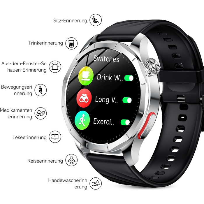 Новий смарт-годинник 2026 року для чоловіків з ЕКГ/ВСР/монітором батареї/ІМТ/сечовою кислотою, 1,43-дюймовий AMOLED-годинник для здоров&39я з 24-годинним зворотним тиском, SpO2, апное, монітором сну, екстреним викликом SOS, фітнес-годинник для Android/iOS