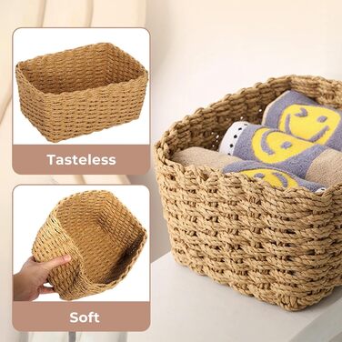 Набір із 5 плетених кошиків для зберігання, плетені кошики для зберігання з паперової мотузки, штабелювані кошики для зберігання одягу, кухні, ванної кімнати, зберігання іграшок