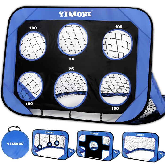 Дитячі футбольні ворота YIMORE для саду з сумкою для перенесення, 4 режими гри, міні-футбольні ворота для дітей, для використання на вулиці та в приміщенні, футбольні ворота для дітей, подарунок для дівчаток та хлопчиків, вік 6-12 років, кислотно-блакитні