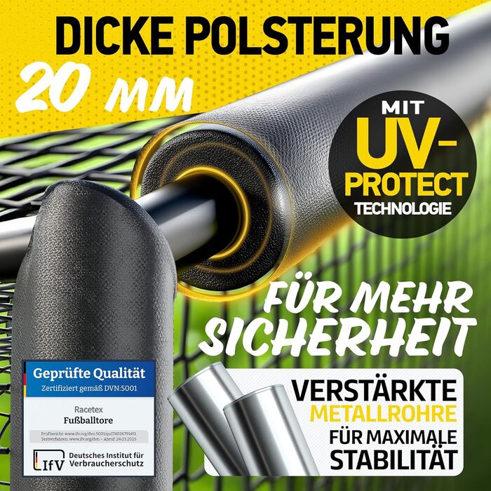 Футбольні ворота для дітей та дорослих у саду з антикорозійним покриттям - дитячі футбольні ворота, включаючи ґрунтові анкери для оптимальної стійкості - футбольні ворота з оббивкою по периметру 180 см x 120 см.