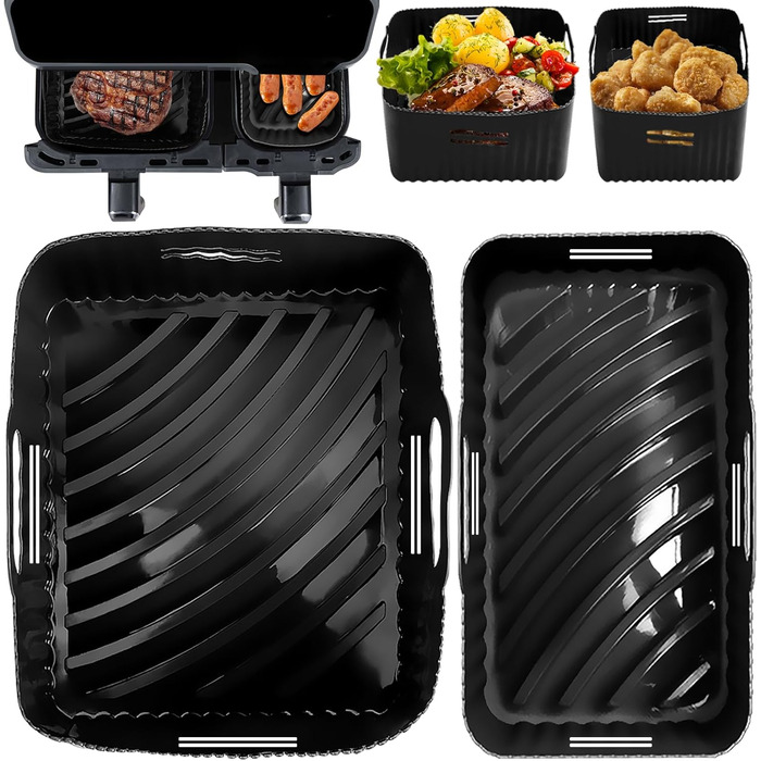 Силіконова форма YINGRACE для подвійної камери аерофритюрниці, для Tefal EY9018 5.2/3.1 л, Cecotec Cecofry DuoSize 9L, Philips Dual NA350/00 9L, багаторазова замість паперу для випічки для аксесуарів для фритюрниці
