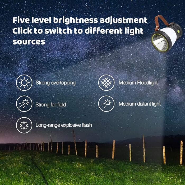 Світлодіодний сонячний кемпінговий ліхтар, USB-акумуляторний кемпінговий ліхтар з акумулятором 1200 мАг, 5 світлодіодних режимів освітлення, кемпінговий ліхтар з функцією ліхтарика та портативним зарядним пристроєм, водонепроникний кемпінговий ліхтар IP65